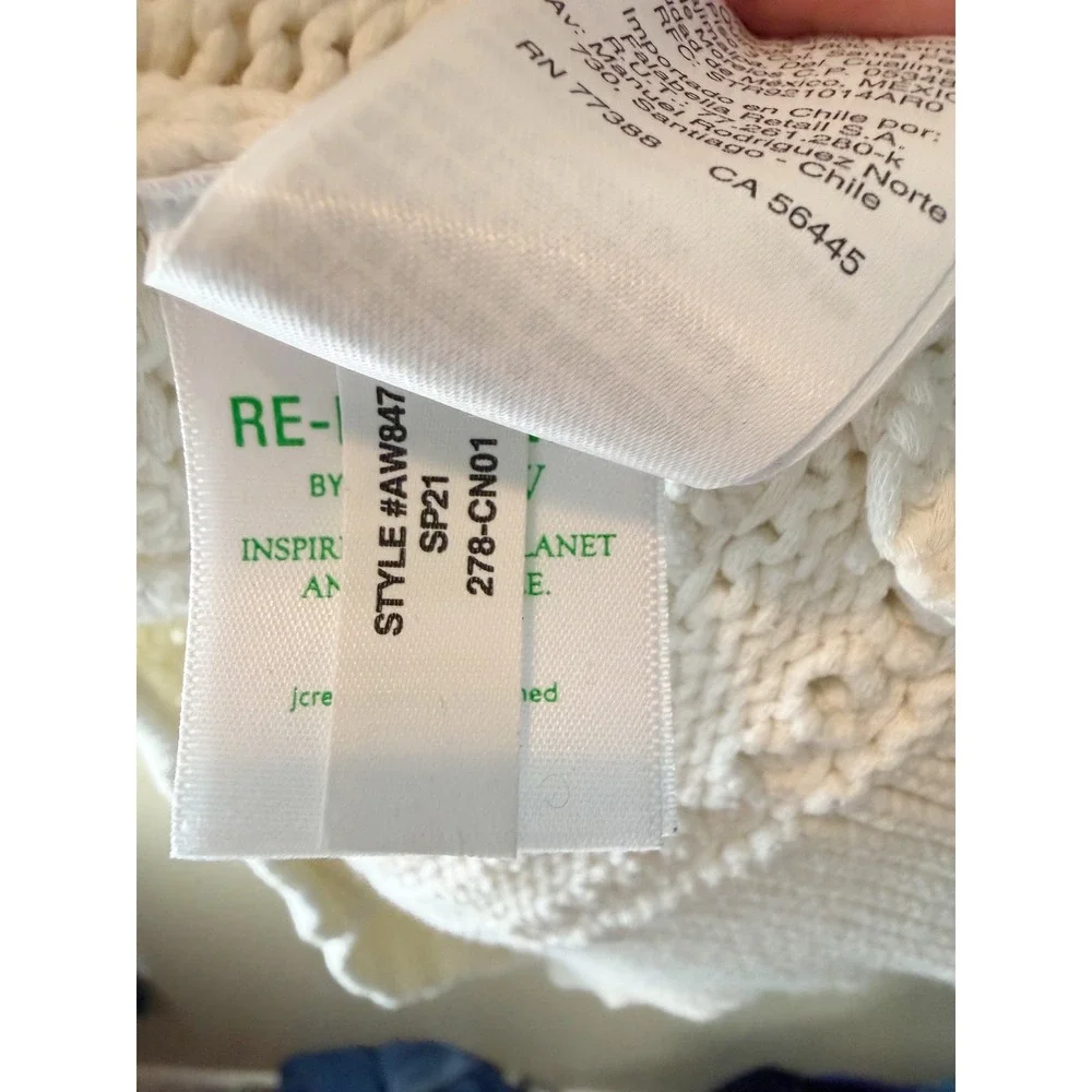 J. Crew Ivory Pointelle Open‎ Knit Cotton Blend Crewneck Sweater AW847 Womens S